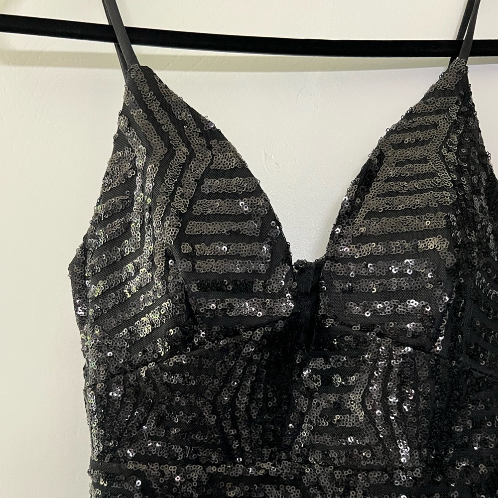 Black sequin mini dress zip back